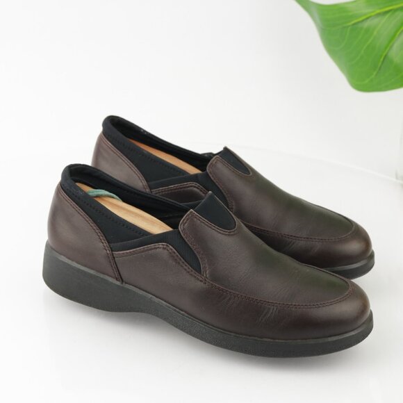 Clarks Womens Slip On Shoe Size 6 Brown Leather Elastic Sock Loafer Flats Comfy - Picture 10 of 10